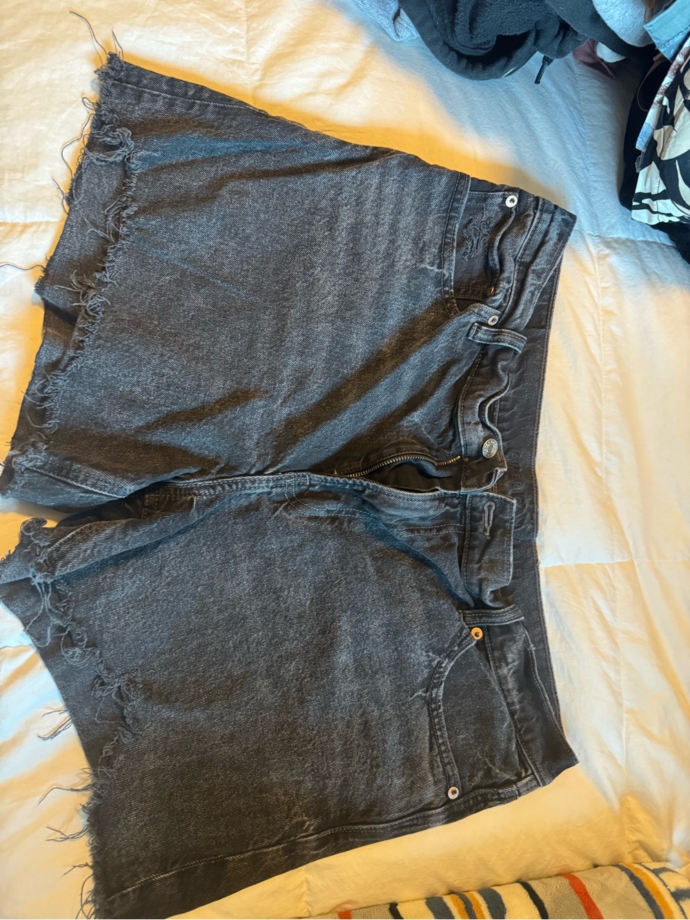 American Eagle Outfitters Black Jean Shorts with Frayed Hem